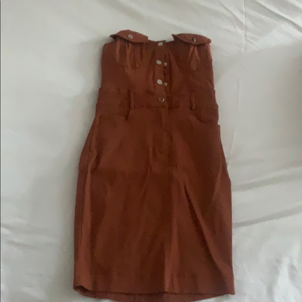 Dress, orange/ brown color 
Strapless